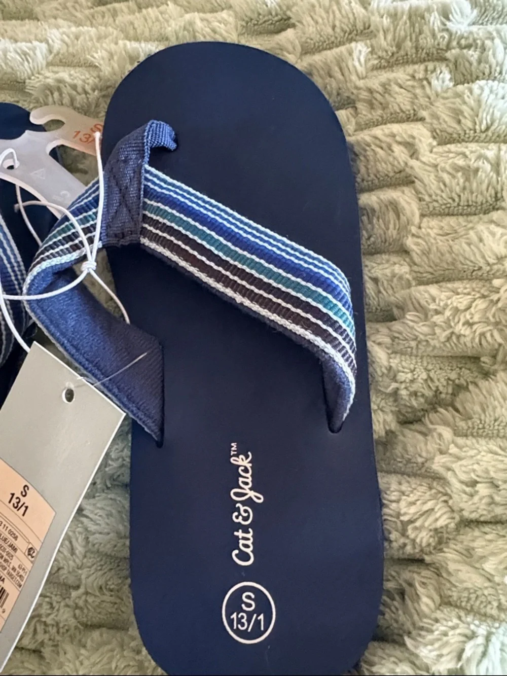 Cat & Jack Navy Blue Flip Flop Sandals with Striped Fabric Straps